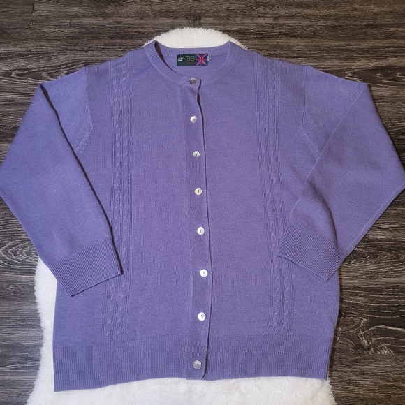 Vintage Sweaters - Vintage Scottish Cashmere Sweater with Mother of Pearl Buttons Periwinkle Sz L